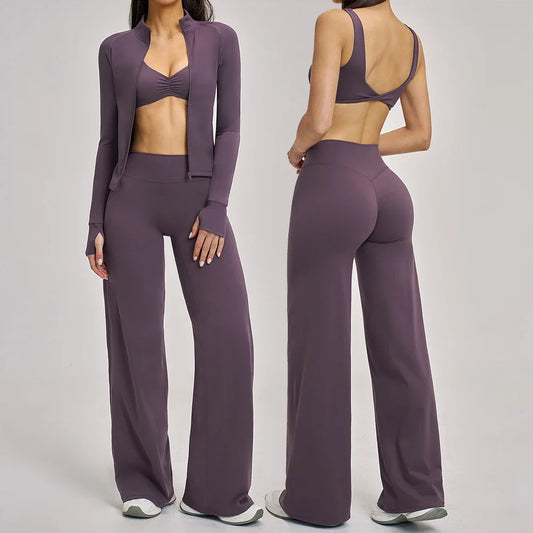 Yoga Set 2/3PCS Workout Outfit Fitness Long Sleeved Sportswear Gym Tracksuit Leggings Sports Bra Athletic Wear Pilates Clothes