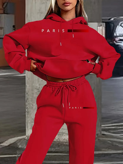 New Women's Sets Hoodie and Pants PARIS Letter Print High Quality Sports Suit Spring Autumn Aesthetic Activewear Women Clothing