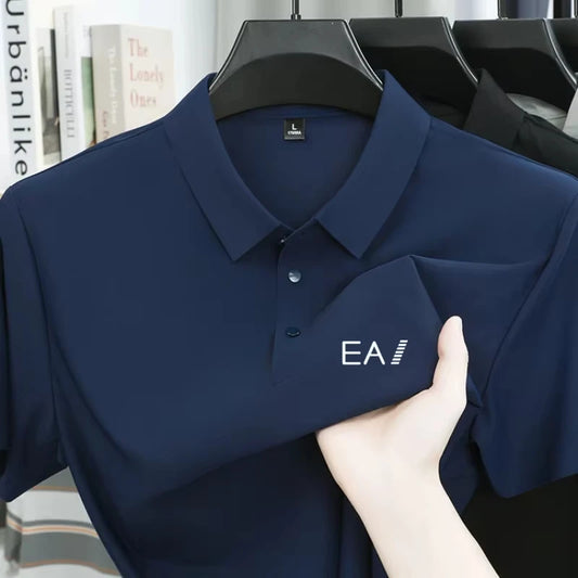 Brand Ice Silk Short Sleeve Men's Printed Polo Shirt High end Fashion Top 2026 Summer New Comfortable Breathable Casual T-shirt