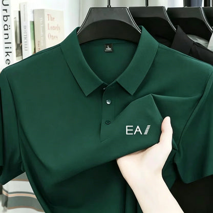 Brand Ice Silk Short Sleeve Men's Printed Polo Shirt High end Fashion Top 2026 Summer New Comfortable Breathable Casual T-shirt