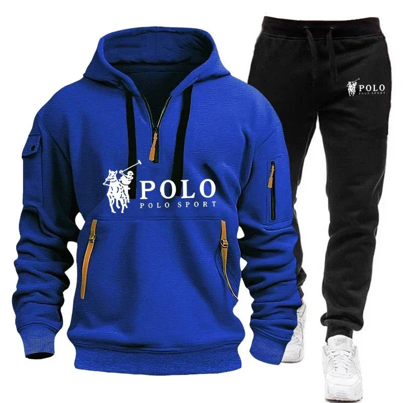Autumn and Winter 2025 new Men's casual set, a fashionable outdoor hiking windproof and warm men's hoodie and pants 2-piece set