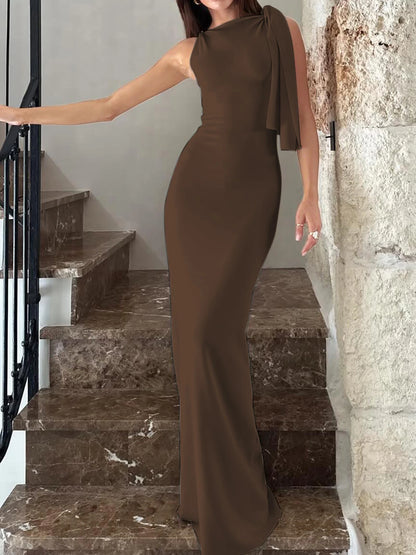 Hugcitar Fashion Solid O Neck Sleeveless Patchwork Sexy Bodycon Maxi Prom Dress Summer Women Clothes Party Festival Club Y2K