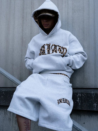 Y2K Trendy High-Quality Cross-Border Leopard Embroidered Casual Sports Men's and Women's Hooded Sweatshirt Pants
