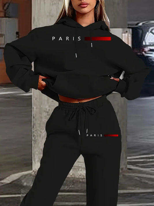 New Women's Sets Hoodie and Pants PARIS Letter Print High Quality Sports Suit Spring Autumn Aesthetic Activewear Women Clothing