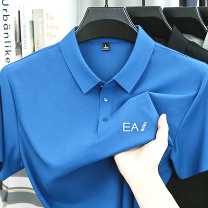 Brand Ice Silk Short Sleeve Men's Printed Polo Shirt High end Fashion Top 2026 Summer New Comfortable Breathable Casual T-shirt