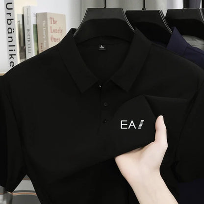 Brand Ice Silk Short Sleeve Men's Printed Polo Shirt High end Fashion Top 2026 Summer New Comfortable Breathable Casual T-shirt