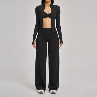 Yoga Set 2/3PCS Workout Outfit Fitness Long Sleeved Sportswear Gym Tracksuit Leggings Sports Bra Athletic Wear Pilates Clothes