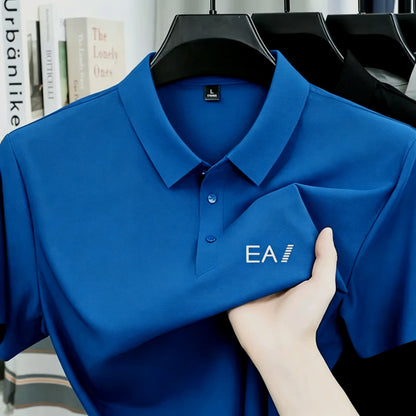 Brand Ice Silk Short Sleeve Men's Printed Polo Shirt High end Fashion Top 2026 Summer New Comfortable Breathable Casual T-shirt
