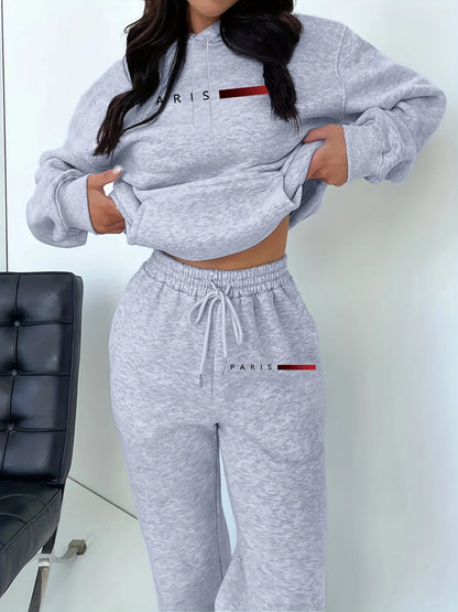 New Women's Sets Hoodie and Pants PARIS Letter Print High Quality Sports Suit Spring Autumn Aesthetic Activewear Women Clothing