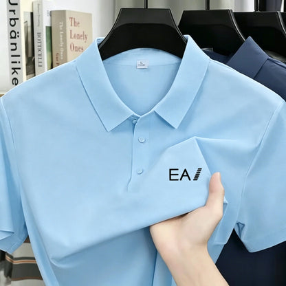 Brand Ice Silk Short Sleeve Men's Printed Polo Shirt High end Fashion Top 2026 Summer New Comfortable Breathable Casual T-shirt