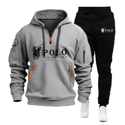 Autumn and Winter 2025 new Men's casual set, a fashionable outdoor hiking windproof and warm men's hoodie and pants 2-piece set