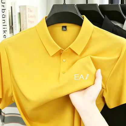 Brand Ice Silk Short Sleeve Men's Printed Polo Shirt High end Fashion Top 2026 Summer New Comfortable Breathable Casual T-shirt