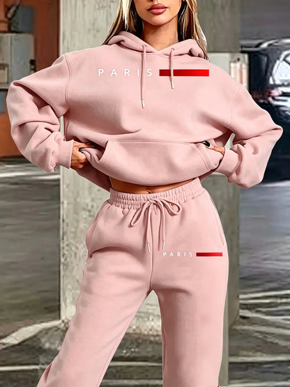 New Women's Sets Hoodie and Pants PARIS Letter Print High Quality Sports Suit Spring Autumn Aesthetic Activewear Women Clothing