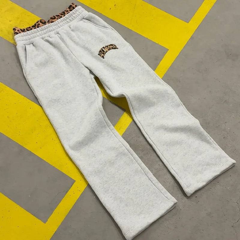 Y2K Trendy High-Quality Cross-Border Leopard Embroidered Casual Sports Men's and Women's Hooded Sweatshirt Pants