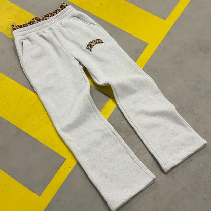 Y2K Trendy High-Quality Cross-Border Leopard Embroidered Casual Sports Men's and Women's Hooded Sweatshirt Pants