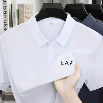 Brand Ice Silk Short Sleeve Men's Printed Polo Shirt High end Fashion Top 2026 Summer New Comfortable Breathable Casual T-shirt