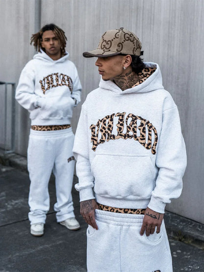 Y2K Trendy High-Quality Cross-Border Leopard Embroidered Casual Sports Men's and Women's Hooded Sweatshirt Pants
