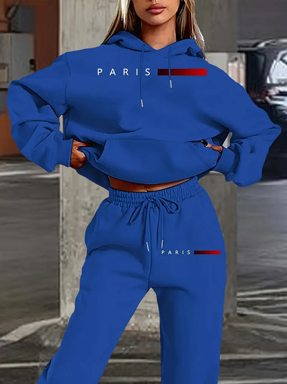 New Women's Sets Hoodie and Pants PARIS Letter Print High Quality Sports Suit Spring Autumn Aesthetic Activewear Women Clothing