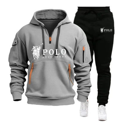 Autumn and Winter 2025 new Men's casual set, a fashionable outdoor hiking windproof and warm men's hoodie and pants 2-piece set