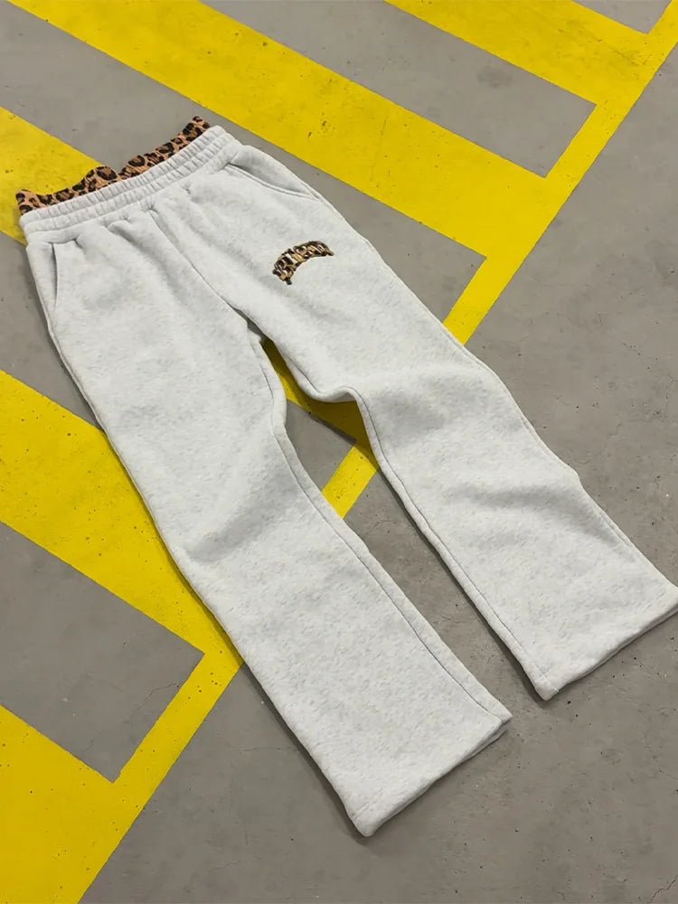 Y2K Trendy High-Quality Cross-Border Leopard Embroidered Casual Sports Men's and Women's Hooded Sweatshirt Pants